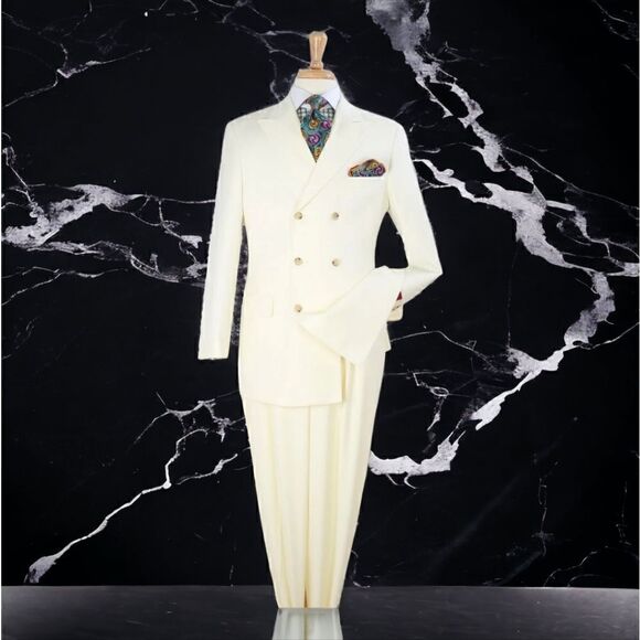 MEN'S APOLLO KING 2 PC DOUBLE BREASTED OFF WHITE WIDE PEAK LAPEL SUIT. DM-35 - Picture 1 of 1